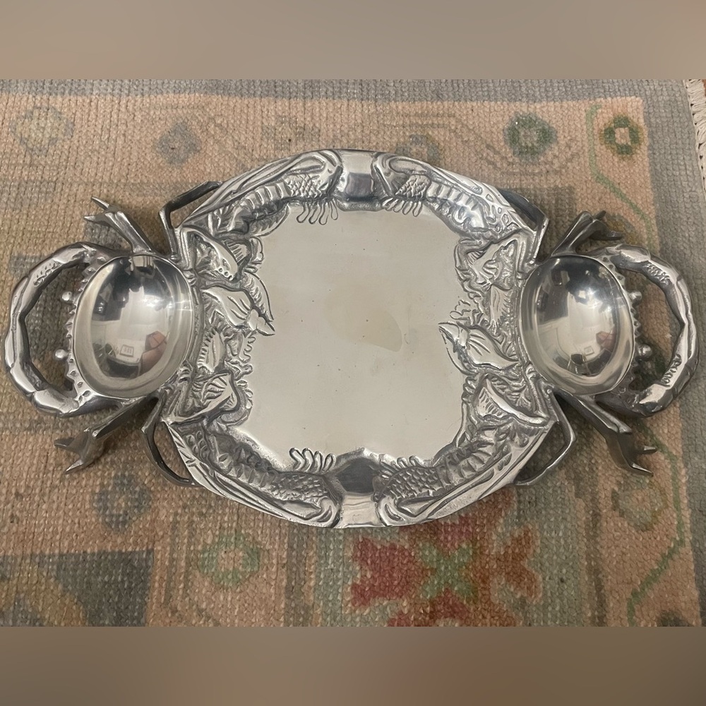 Vintage Large crab pewter platter - no tarnish